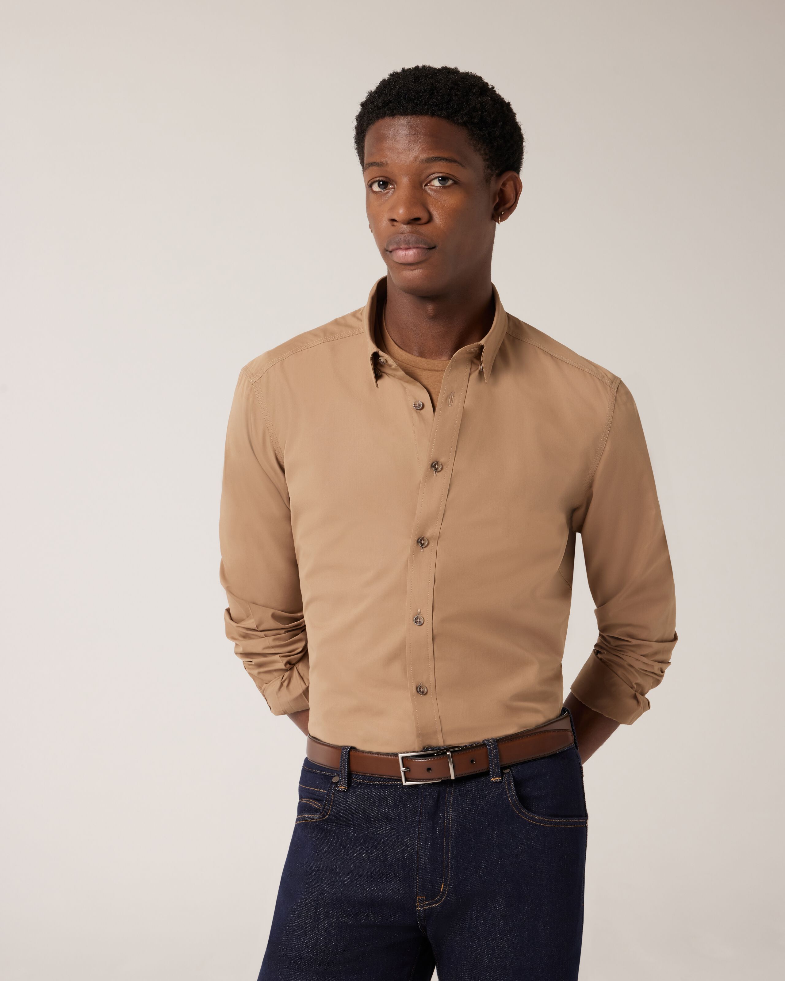 Relaxed Casual Long Sleeve Shirt Tan Relaxed Casual Long Sleeve Shirt Shirts Politix